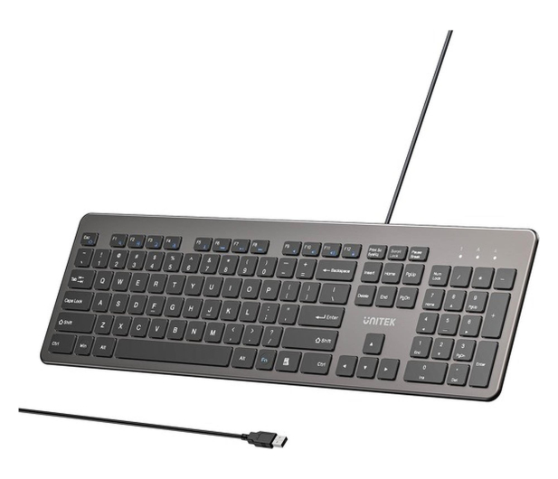 Unitek SlimTap Lekka klawiatura przewodowa szara - 1540409 - zdjęcie 2